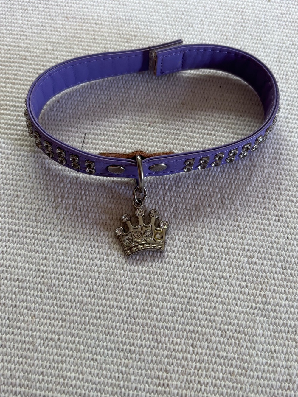 Purple Crystal Studded Collar with Crown Charm for stuffed animal